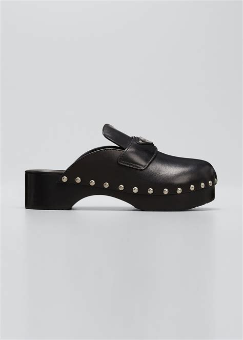 prada leather clog|Prada leather logo mules 40.5.